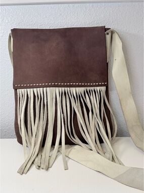 Handmade Leather Fringe Crossbody Bag Brown Cream Boho Western